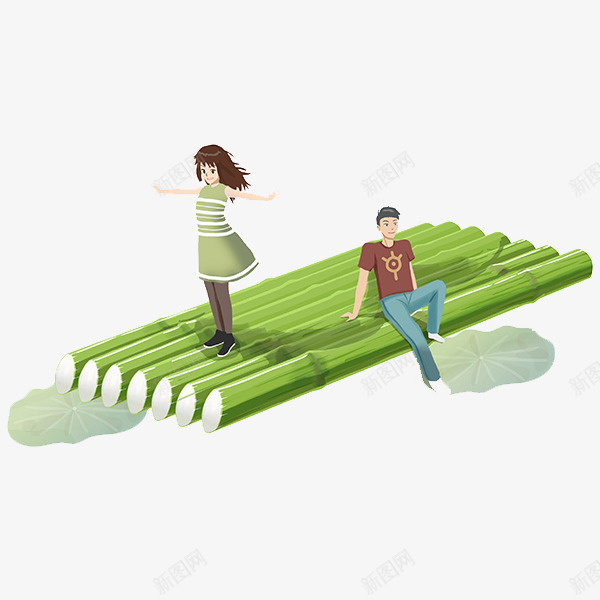 竹筏上的恋人png免抠素材_88icon https://88icon.com 插画 漂浮 竹排 简约风格 长发女孩