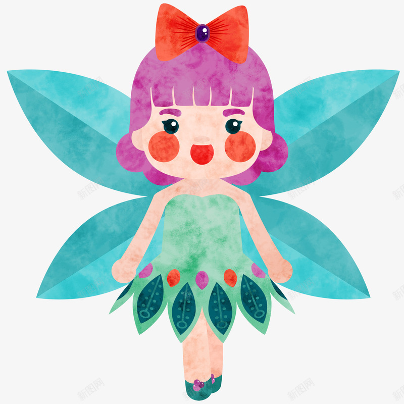 穿叶子衣服的女生png免抠素材_88icon https://88icon.com 卡通 可爱 叶子 女生 手绘 简图 绿色的 翅膀 裙子