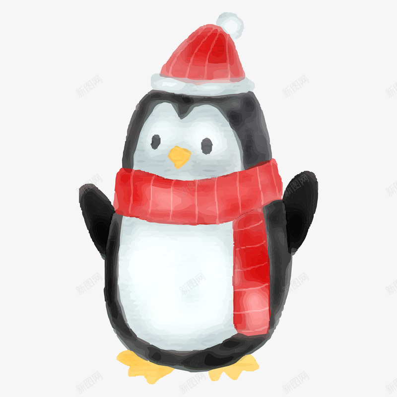 卡通手绘圣诞企鹅png免抠素材_88icon https://88icon.com 围巾 圣诞企鹅 圣诞帽子 圣诞节 手绘 水彩 红色 节日装饰