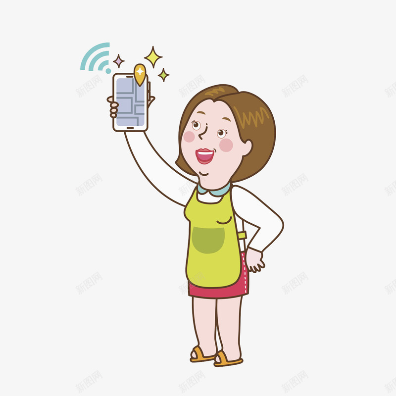 拿手机的男人png免抠素材_88icon https://88icon.com 信号 卡通 女人 家庭主妇 手机 插图