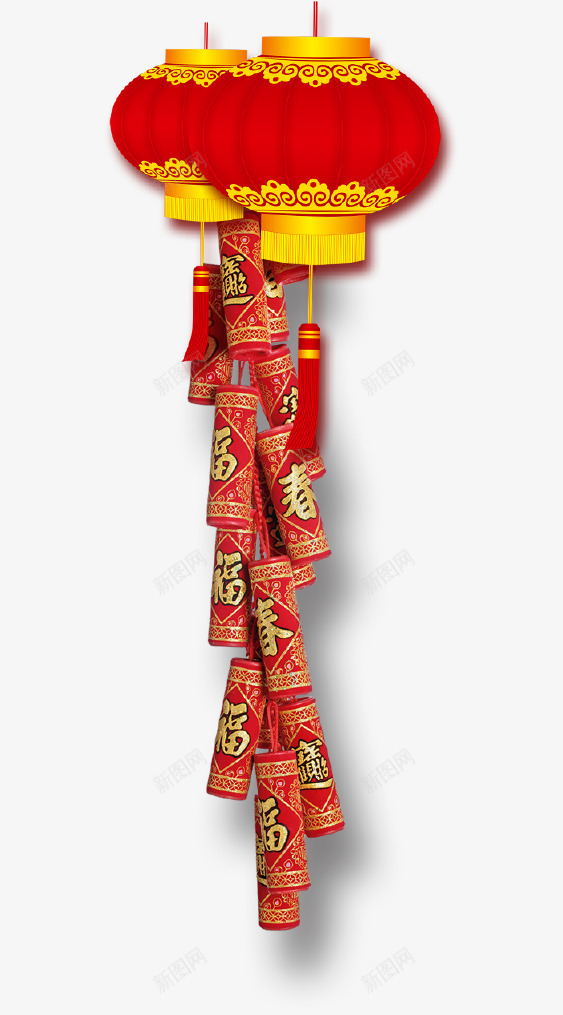 红色春节灯笼炮竹psd免抠素材_88icon https://88icon.com 中国风 喜庆 年味 挂饰 新年 春节 灯笼 炮竹 狗年 红色 过年