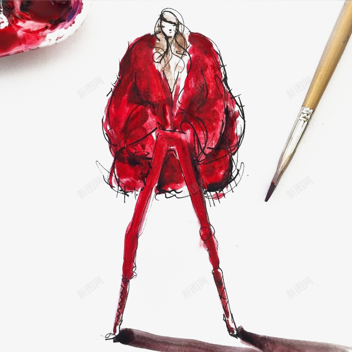创意时尚服装插画稿png免抠素材_88icon https://88icon.com 女装模特插画 手绘女装设计 时装设计插画