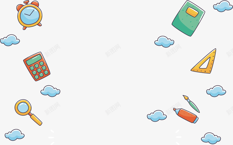 漂浮的教育工具海报矢量图eps免抠素材_88icon https://88icon.com 书本 云朵花纹 教育工具 教育海报 文具 矢量png 矢量图