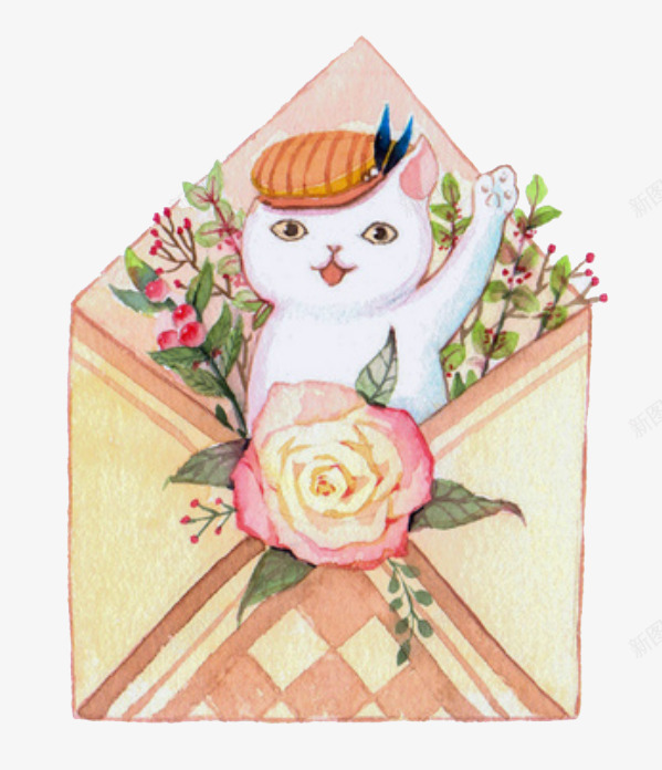 小猫信封png免抠素材_88icon https://88icon.com 一封信 信封 免扣 手绘 装饰