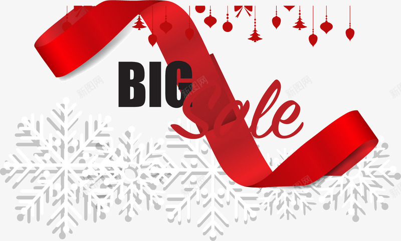 缎带质感红色打折海报矢量图eps免抠素材_88icon https://88icon.com BIGSALE 丝带 冬季促销 年终打折 彩带 白色雪花 矢量素材 红色 红色挂饰 缎带 节日促销 质感 矢量图