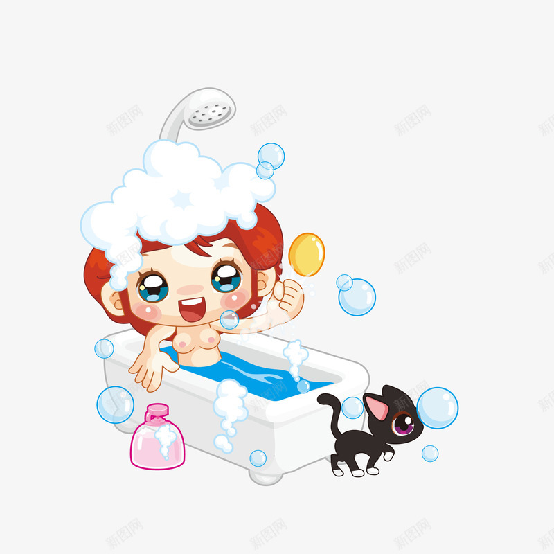 手绘洗澡泡澡小女生png免抠素材_88icon https://88icon.com png免抠图 创意 卡通 小猫 手绘 时尚 泡澡 洗澡 浴室