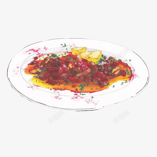 炒蔬菜手绘画片psd免抠素材_88icon https://88icon.com 手绘美食 炒菜 白盘子 紫色