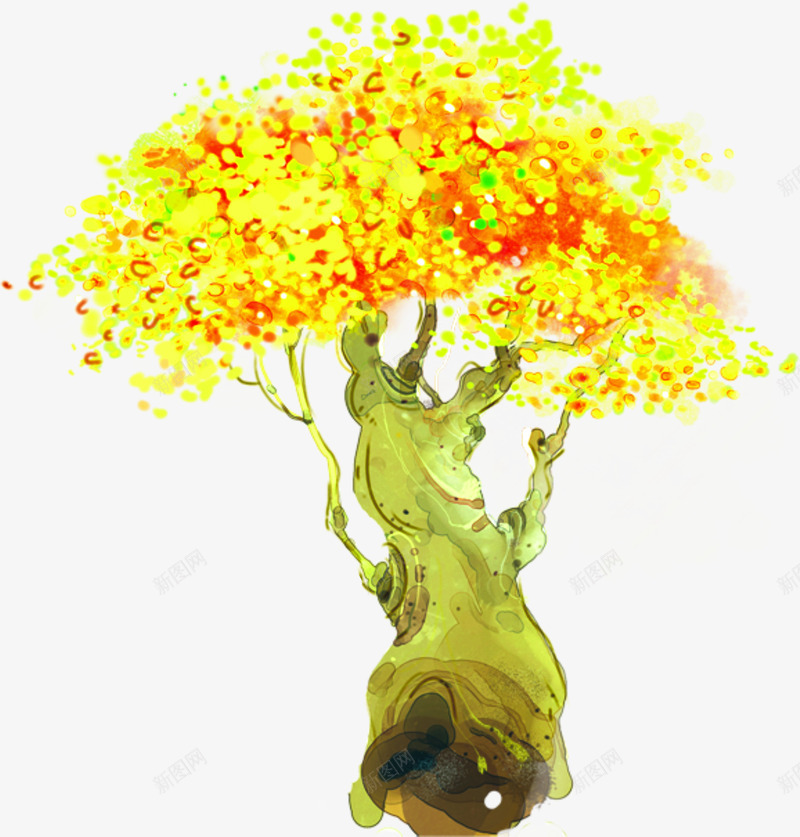 黄色卡通大树开学季png免抠素材_88icon https://88icon.com 卡通 大树 开学 黄色