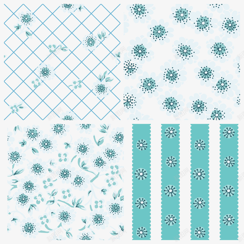 蓝色花朵漂浮背景png免抠素材_88icon https://88icon.com 条状 漂浮 网格 背景 花朵