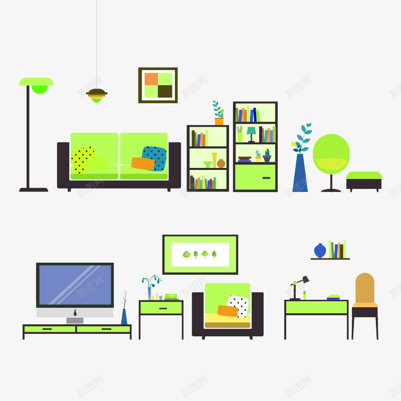 卧室家居扁平化矢量图ai免抠素材_88icon https://88icon.com 卧室家 居扁 平化 矢量图