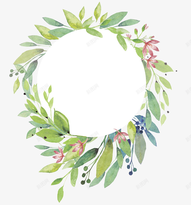 绿色叶子花环png免抠素材_88icon https://88icon.com 圆形的 树叶 水彩 绘画 绿色的叶子 花环 装饰