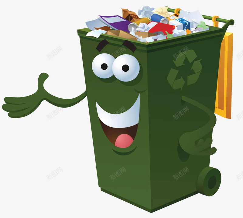 绿色环保垃圾桶psd免抠素材_88icon https://88icon.com 不要乱丢垃圾 丢垃圾 垃圾桶 环保标志 绿色