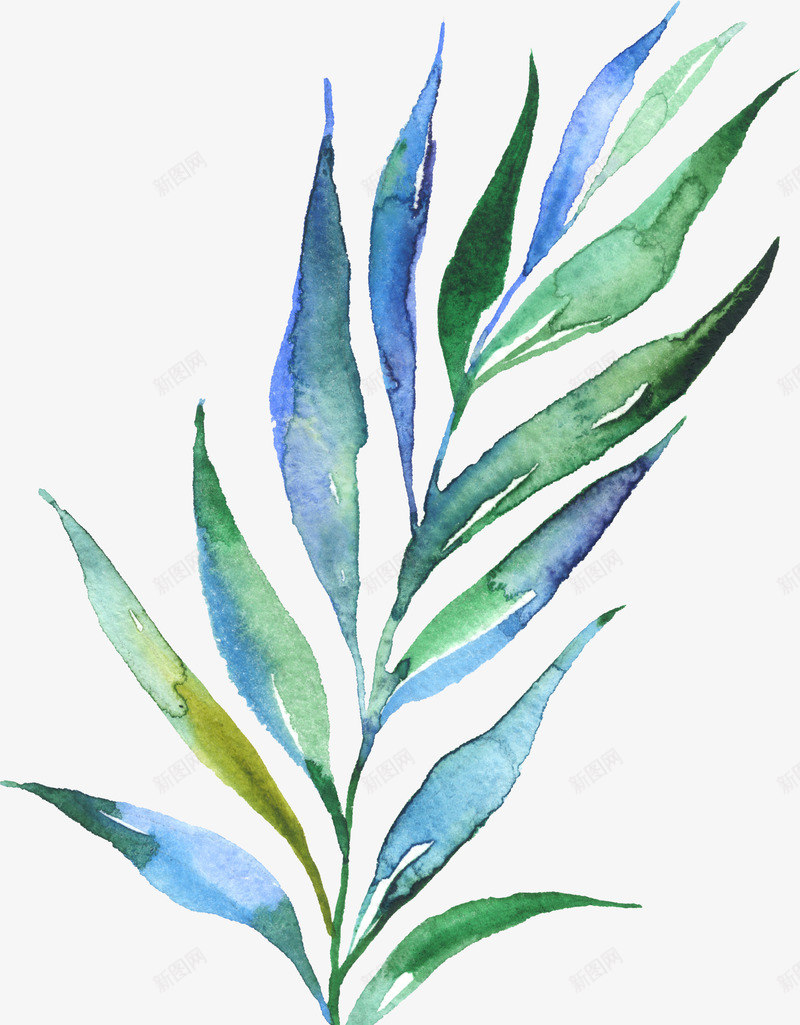 手绘蓝绿色小草绿叶png免抠素材_88icon https://88icon.com 绿叶 蓝绿色