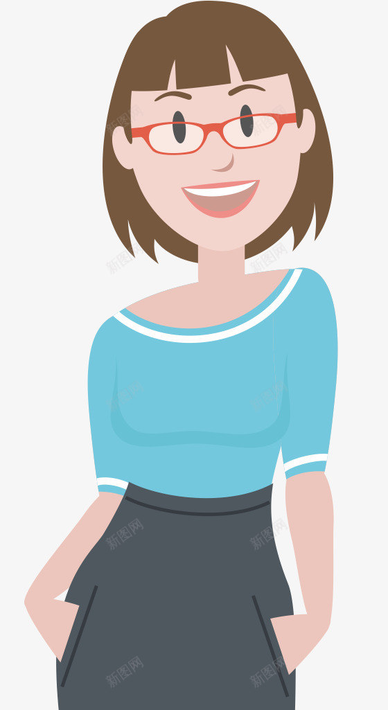乐观的女孩png免抠素材_88icon https://88icon.com 卡通人物 女汉子 女生 眼镜