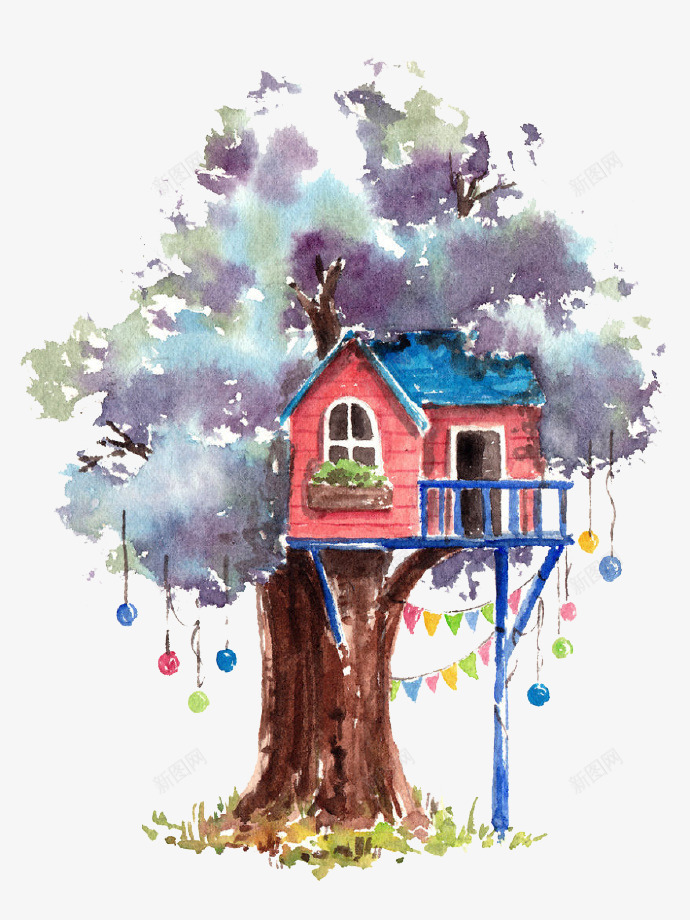 卡通大树树屋png免抠素材_88icon https://88icon.com 卡通大树 卡通树屋 小房子 居住 树屋