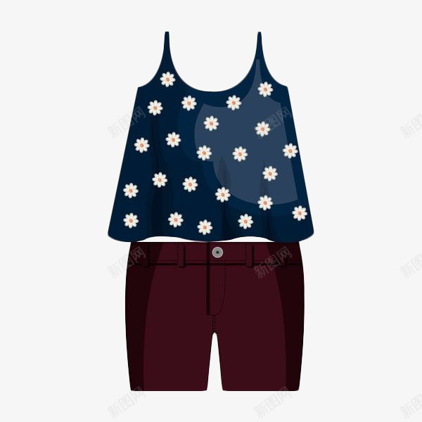 手绘时装png免抠素材_88icon https://88icon.com 彩色 手绘时装 无袖上衣 服装展示 服装陈列 短裤