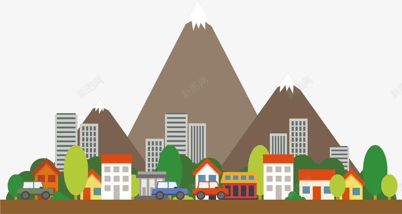 大山下的城市矢量图ai免抠素材_88icon https://88icon.com 城市 大山 大树 居民 棕色 环保 美好 矢量图