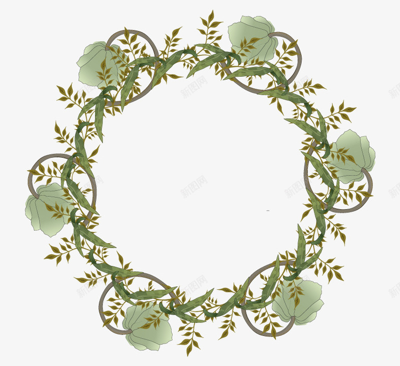 绿色树枝花环文本背景矢量图ai免抠素材_88icon https://88icon.com 圆形花纹 植物花圈 植物花边 绿色树枝 背景 花环 矢量图