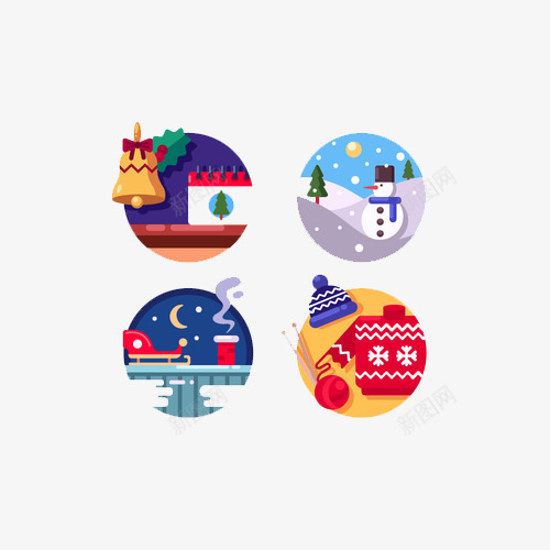 扁平化圣诞节元素png免抠素材_88icon https://88icon.com 毛衣 烟筒 铃铛 雪人