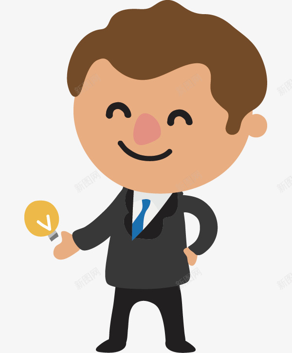 卡通拿着灯泡的男人图png免抠素材_88icon https://88icon.com 商务 好主意 好创意 帅气的 微笑的 灯泡 男人 西装