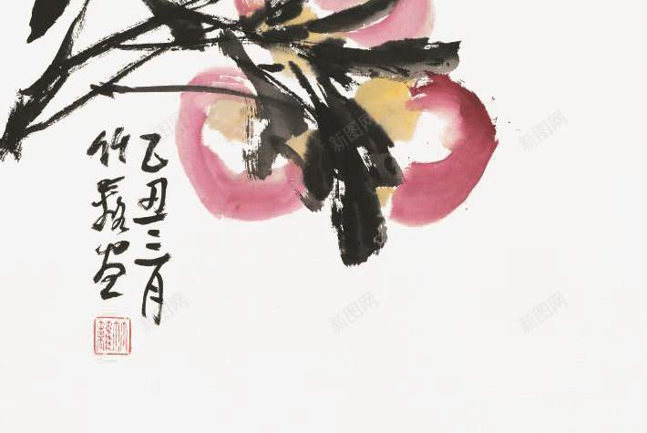 一支桃树png免抠素材_88icon https://88icon.com 书法 书画 国画 意境表达 桃子 桃枝 桃树 水墨 水墨桃树 硕果