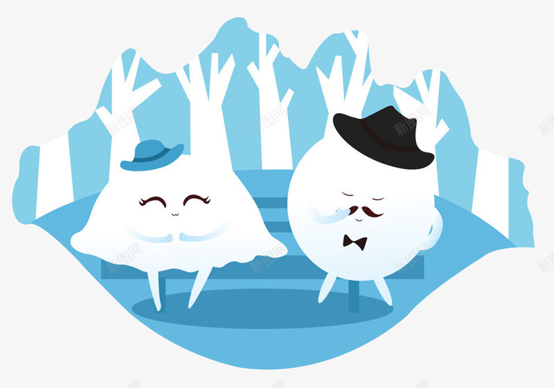 卡通糯米团子汤圆先生和饺子女士png免抠素材_88icon https://88icon.com 卡通 卡通糯米团子汤圆先生和饺子女士约会免费下载 汤圆先生 糯米团子 约会 蓝色背景 饺子女士