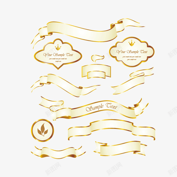装饰图案彩带土豪金png免抠素材_88icon https://88icon.com 土豪金 彩带 装饰图案