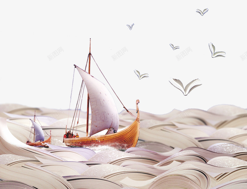 手绘帆船海浪书本psd免抠素材_88icon https://88icon.com 帆船 手绘 海浪 漂浮书本