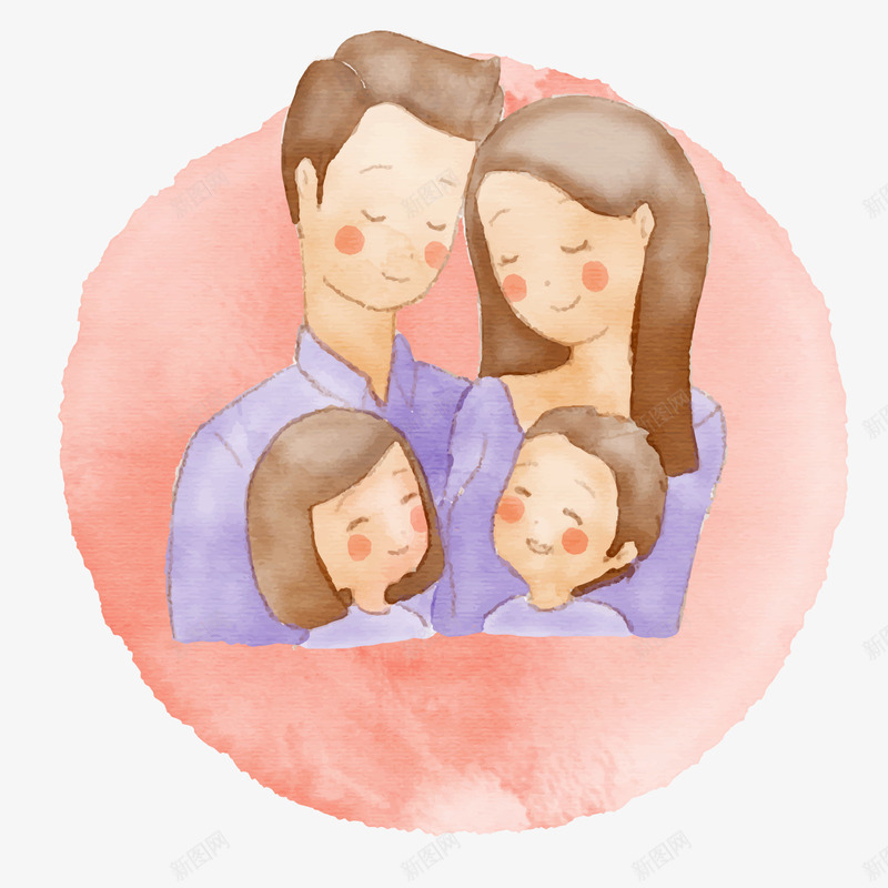彩绘幸福四口之家png免抠素材_88icon https://88icon.com 一家人 儿女双全 幸福四口之家 水彩绘人物 粉色