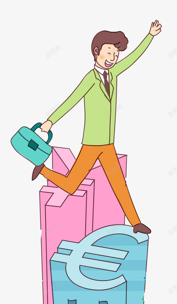 兴奋地男人png免抠素材_88icon https://88icon.com 人名币 卡通 商务 提包 男人 白领 符号 高兴地