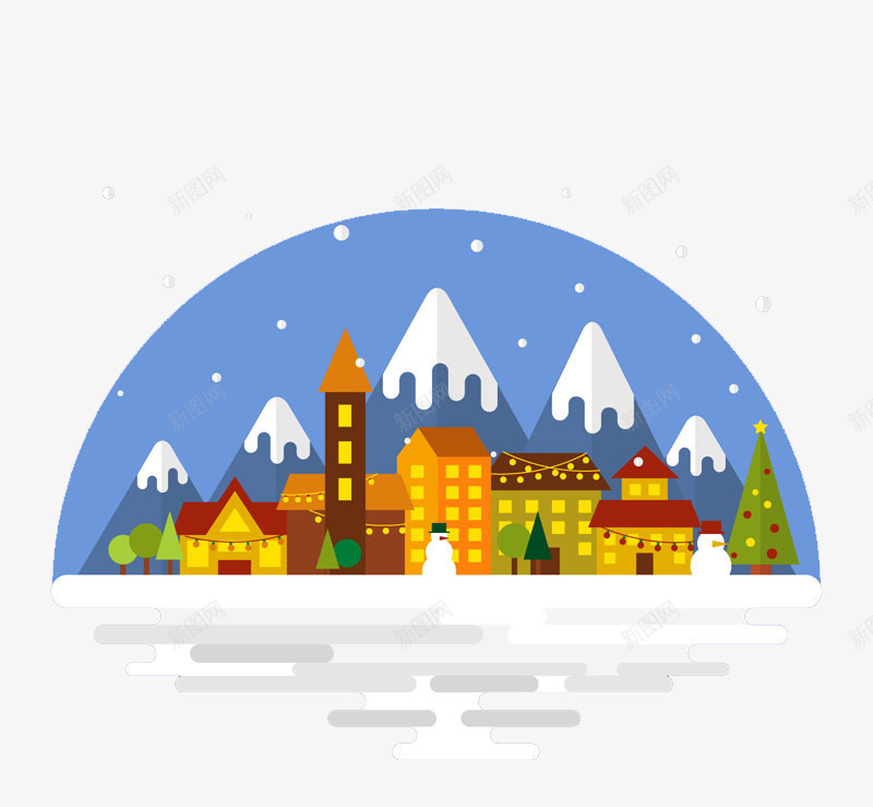 雪夜png免抠素材_88icon https://88icon.com 圣诞节 城镇 平安夜 扁平化 雪山