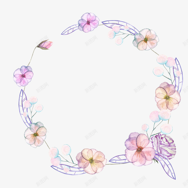 手绘花朵花环png免抠素材_88icon https://88icon.com 圆圈 圆形 圆环 紫色 花卉 花朵 花环 装饰 鲜花