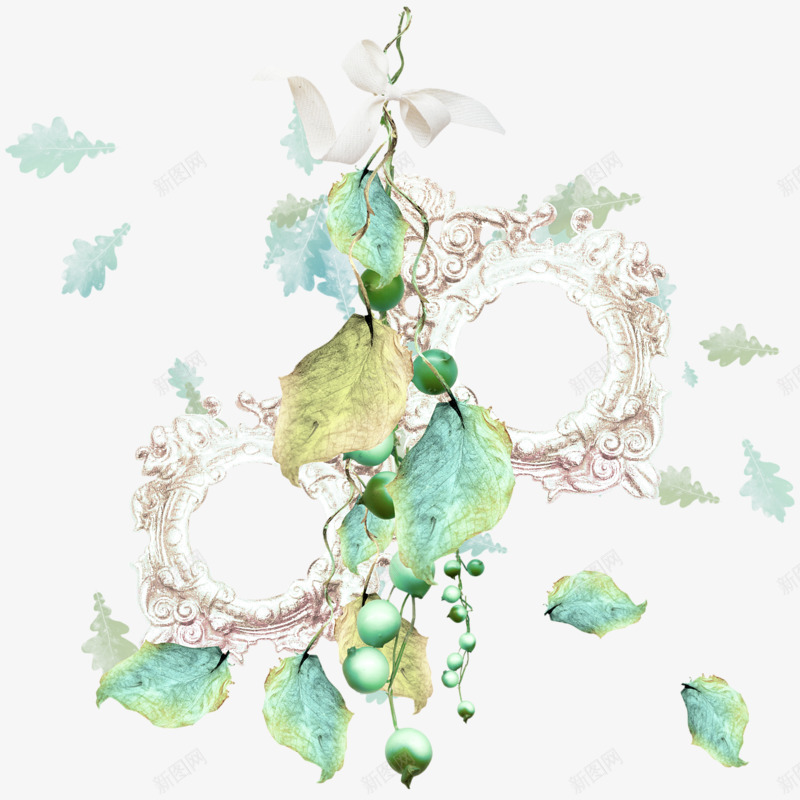 绿色花卉边框png免抠素材_88icon https://88icon.com 圆环花环 小清新 漂浮叶子 绿色花卉 边框素材