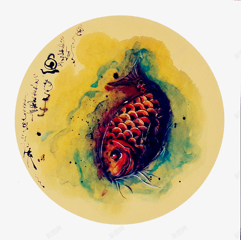 红色大鱼png免抠素材_88icon https://88icon.com 书法 圆形 大鱼 手绘 红色