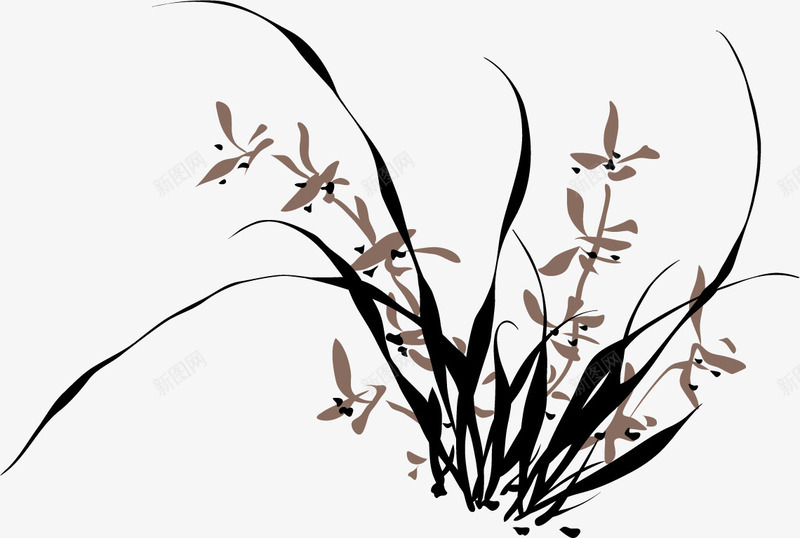 手绘中国风黑色小草装饰png免抠素材_88icon https://88icon.com 国风 装饰 黑色