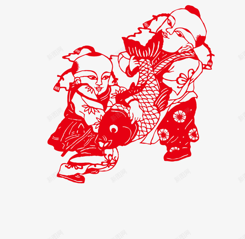 年年有鱼剪纸png免抠素材_88icon https://88icon.com 剪纸 年年有鱼 新年 新春 春节 福娃 窗花