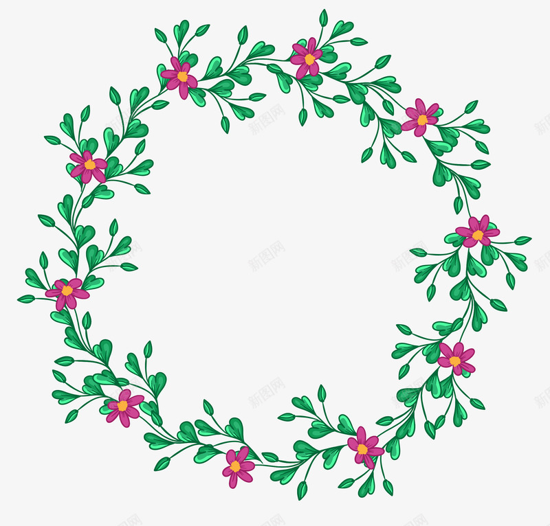 绿色叶子红色鲜花花环png免抠素材_88icon https://88icon.com 免扣 叶子 水彩 红色 绿色 花朵边框 花环 花草边框 鲜花