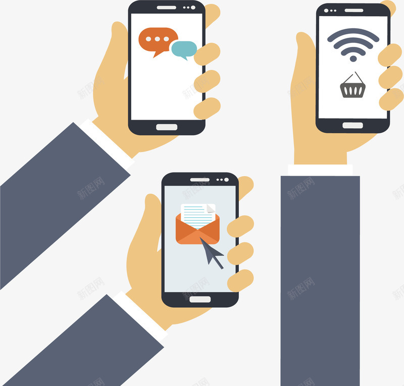 移动互联网时代矢量图eps免抠素材_88icon https://88icon.com 发送邮件 手机端应用 矢量素材 移动应用 聊天软件 矢量图