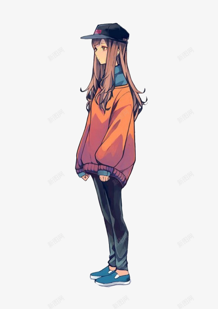 长发动漫女生png免抠素材_88icon https://88icon.com 女生 帽子 手绘 长发