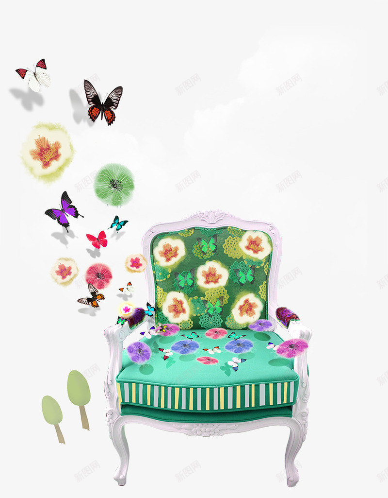 蝴蝶png免抠素材_88icon https://88icon.com 椅子 花纹 蝴蝶 装饰