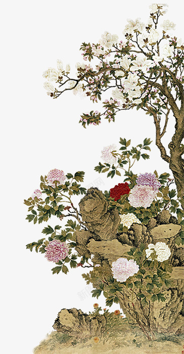 白色小花复古大树png免抠素材_88icon https://88icon.com 复古 大树 白色
