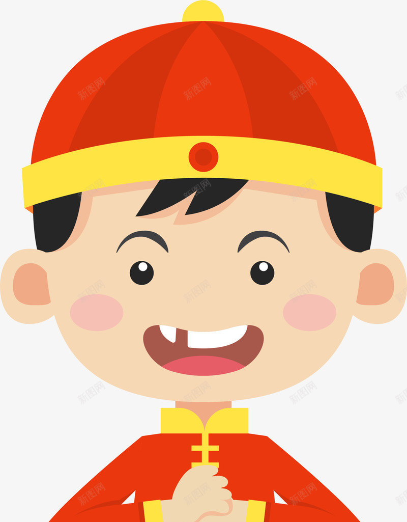 春节拜年的小朋友png免抠素材_88icon https://88icon.com 中国风 喜笑颜开 开心 拜年的小朋友 春节 红色帽子