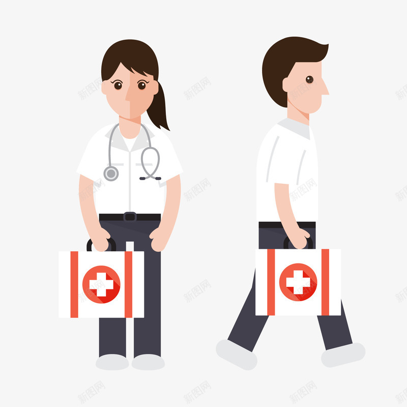 两个扁平化的医护人员矢量图ai免抠素材_88icon https://88icon.com 人员 医护 医生 医疗 医疗器具 卡通人物 扁平化 护士 矢量图