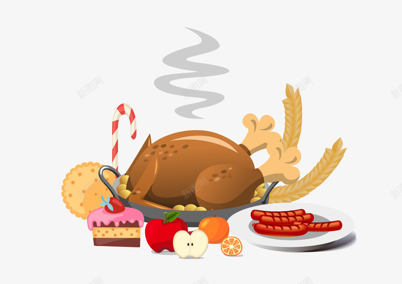 感恩节餐桌美食矢量图ai免抠素材_88icon https://88icon.com 小零食 感恩节 樱桃蛋糕 水果 矢量图案 质感烤鸡 餐桌 矢量图