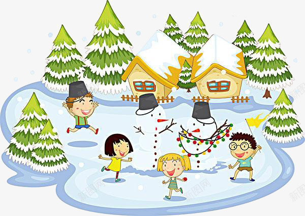 卡通人物堆雪人png免抠素材_88icon https://88icon.com 人物 卡通 堆雪人 房子 树