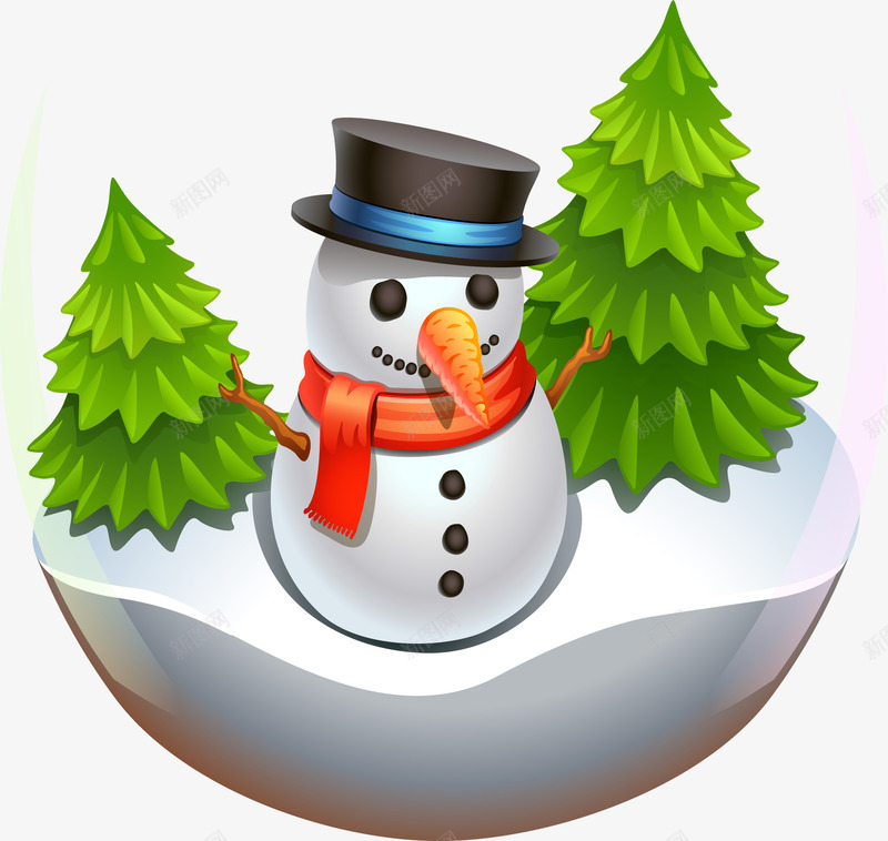 卡通雪人绿色小树图案png免抠素材_88icon https://88icon.com 卡通雪人 图案 绿色小树