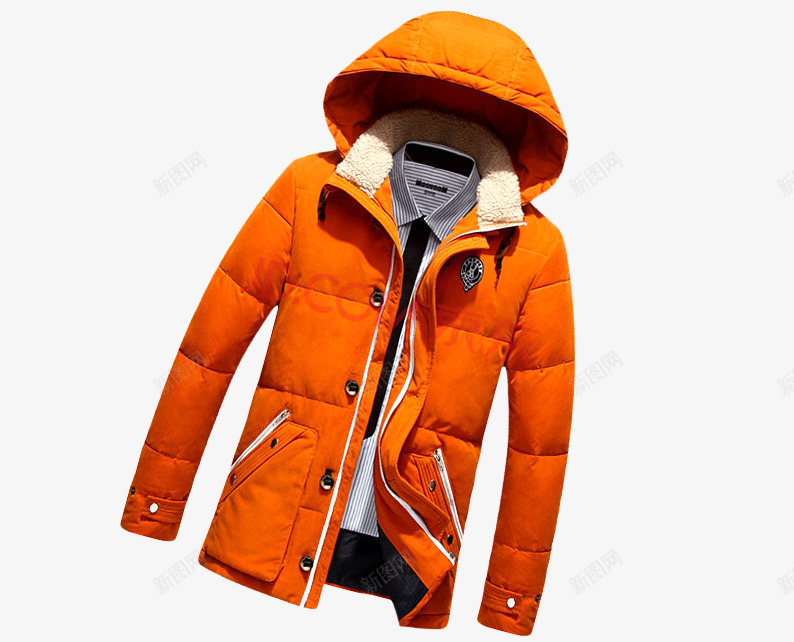 戴帽子的羽绒服png免抠素材_88icon https://88icon.com 产品实物 保暖 冬季 棉服 橘色 男装 羽绒服 衣服