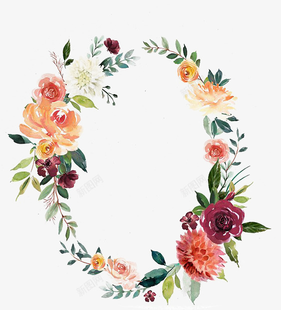 椭圆形花环png免抠素材_88icon https://88icon.com 叶子 彩绘 椭圆形 椭圆形花环 水墨 红色的 花朵 花环 装饰