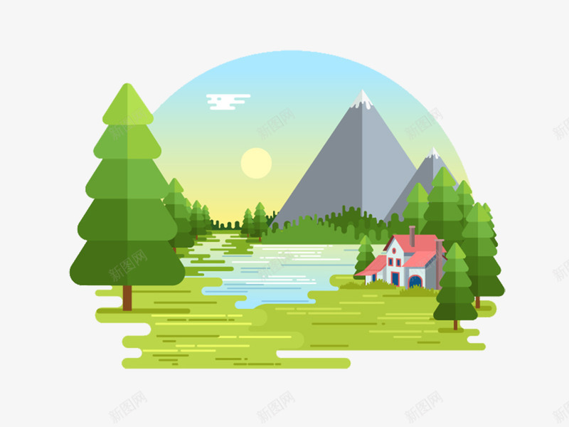 自然风光插画psd免抠素材_88icon https://88icon.com 插画 森林 自然 自然风光