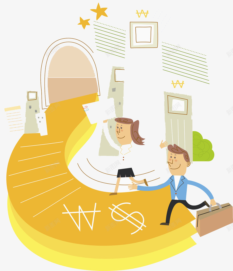 卡通人像png免抠素材_88icon https://88icon.com 公文包 小门 星星 男人 立体 纸张 职业装 艺术字 金色